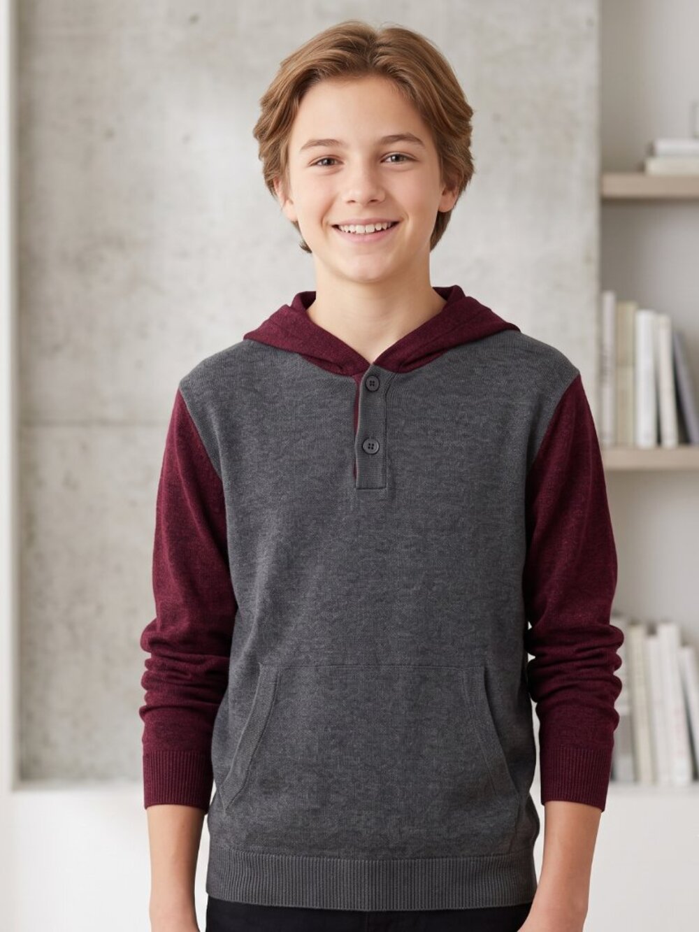NWT | Teen Burgundy Hooded Pullover Sweater Kangaroo Pocket | Size 16